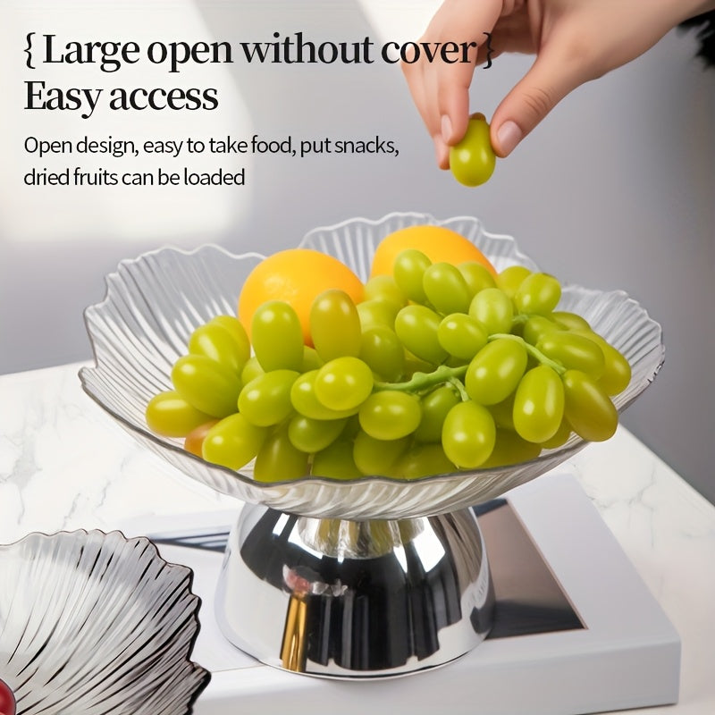 LDQ Elegant Oval Fruit & Snack Stand with Tray - Large Capacity Leaf-Shaped Rim, Sturdy Lightweight Plastic Party Tray, for Kitchen, Dessert Table, Wedding, Party - Space-Saving Multi-Functional Fruit Bowl & Event Utility (Pet-Friendly)