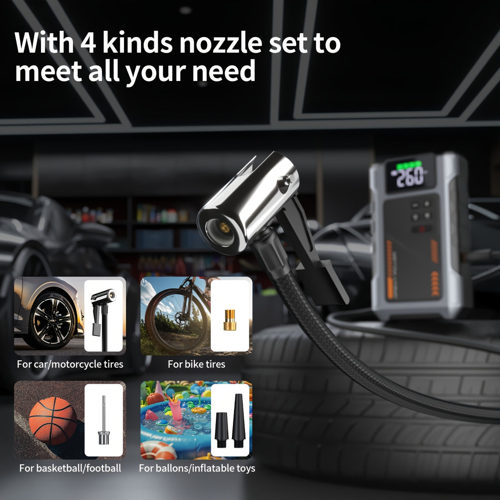 New Car Jump Starter with Air Compressor, Portable Battery Jumper, 6000A Peak Emergency Jump Starter, 150PSI Digital Tire Inflator, Portable Starter 12V (Fit for 2.11 Gal Gas / 1.72 Gal Diesel), Quickly Jump Start Your Vehicle