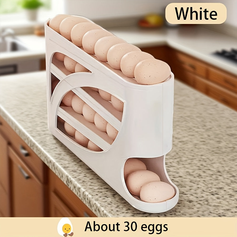 1Pc Stackable Refrigerator Egg Holder, Auto Sliding Design, Space-Saving Large Capacity Storage, Transparent PP Material, Fresh-Keeping Space-Saving Kitchen Gadget, Fridge Egg Rack