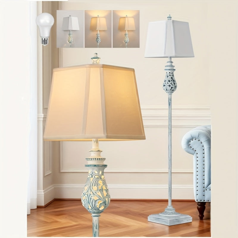 64-inch vintage floor lamp with night light function, three-level dimming rustic style tall standing lamp, with rotary switch and beige linen lampshade, suitable for living room, corner, bedroom and home decoration, white (bulb included)