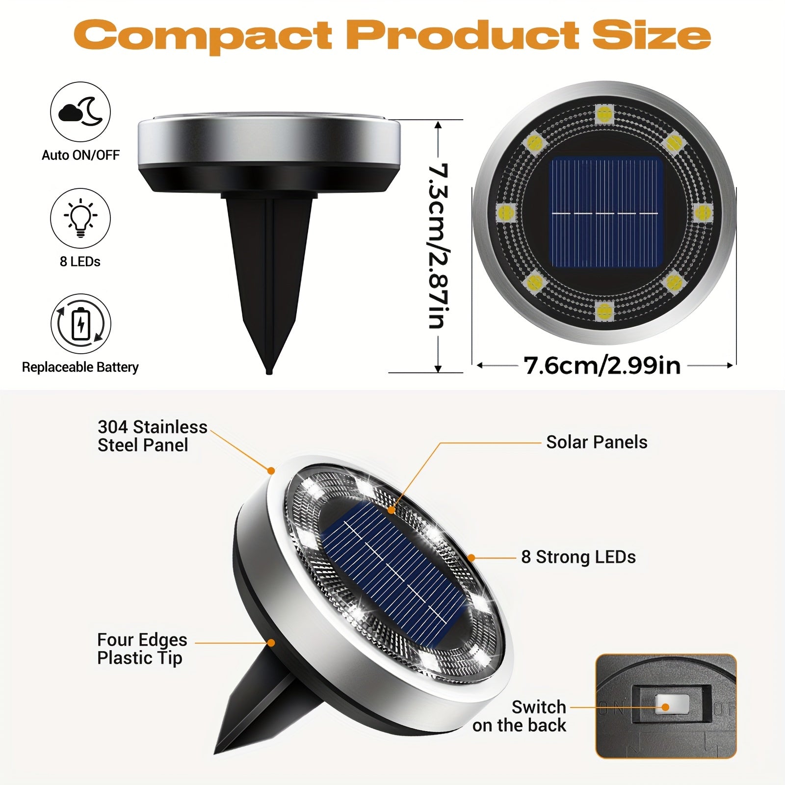 4/5/6/10/12/20pcs 8LED Super Bright Solar In-Ground Light (Regular/Mini Style) Outdoor IP44 Solar Powered Ground Light, Perfect for Garden, Backyard, Stairs, Pool, Walkway, Driveway, Pavement, Flower Bed, Auto On/Off, Easy Installation