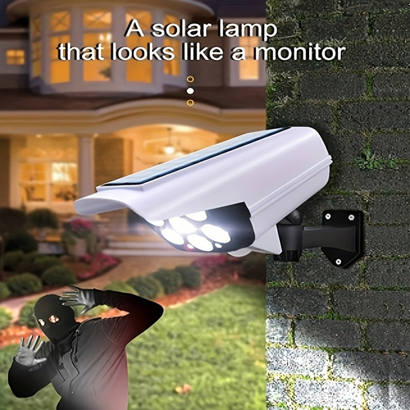 Simulated Surveillance Outdoor Motion Sensor Solar LED Spotlight 77 Lamp Beads High Efficiency Sensor Auto on on Motion Built in Security Deterrent for Porches Gardens Driveways Commercial Use Streets Garages Modern Outdoor Fixture