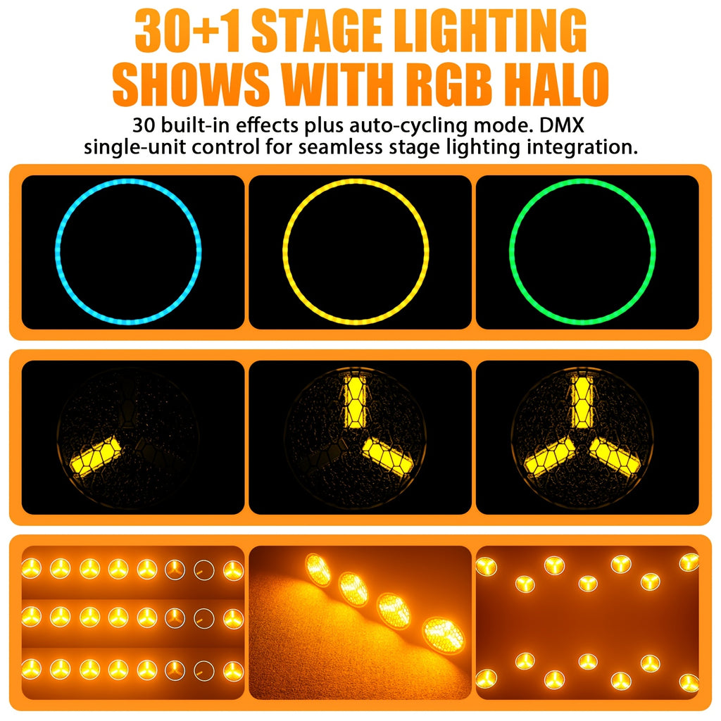 180W stage par light COB stage spotlight, backlight gold ultra-bright LED par light with light strip, DMX512 control, sound-activated retro upward lighting, suitable for events, clubs, weddings, theaters, churches, dance lighting