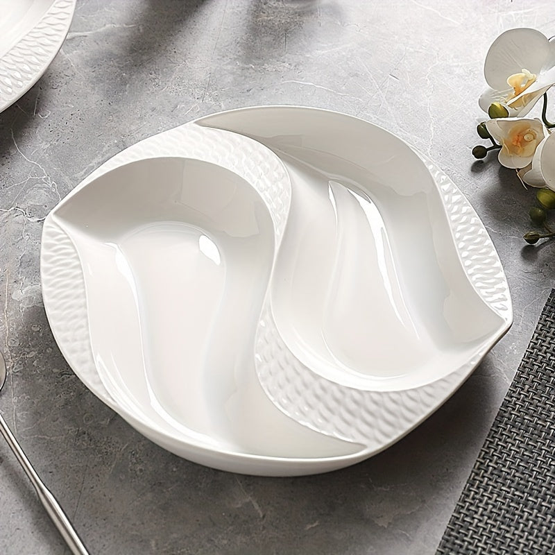 10.5 Inch / 12 Inch, Large Creative Divided Ceramic Plate, Perfect for Restaurant & Home Use, Exquisite Kitchenware & Tableware, Western Dinner Plate, Artistic Concept Dish Tableware