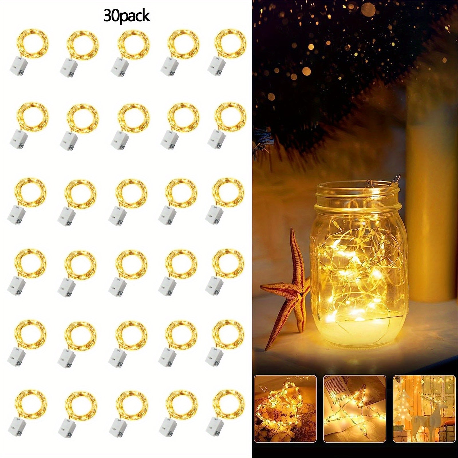 30 件童话灯电池供电串灯-7 英尺 20 个 LED 迷你串灯，萤火虫星光 DIY 卧室，适合婚礼、派对、节日、圣诞节（闪烁）