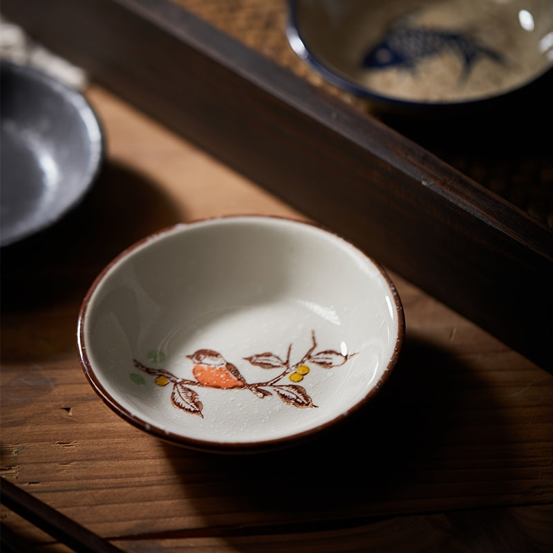 6-Piece Japanese Vintage Ceramic Small Plate Set – Round Porcelain Seasoning Dish, Sauce Dish, Snack Plate – Hot Pot Condiment Tray Set – Perfect for Home Kitchen, Western Restaurant Parties & Other Uses