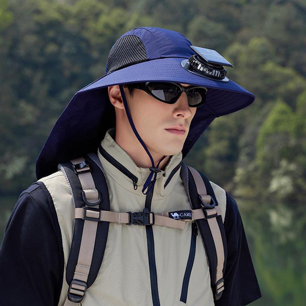 Men's Sun Hat with Solar Fan, Wide Brim Outdoor Boonie Hat, Lightweight African Safari Hat
