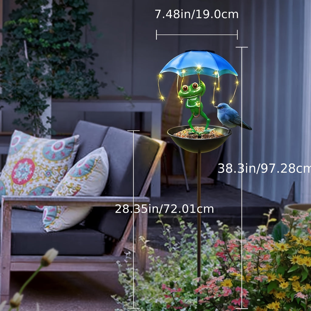 青蛙雕像太陽能路燈，戶外喂鳥器，帶LED燈串的花園裝飾，蜂鳥餵食器通道燈，適用於過道、草坪、露臺