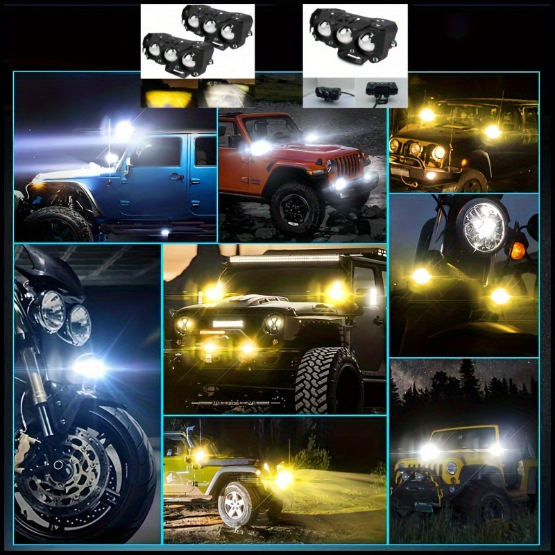 Super Bright LED Motorcycle Light - Dual Color High/Low Beam Car Light, Suitable for Sedans, Trucks, SUVs and UTVs, 12V/24V Voltage, Mini Lens, Black Housing, Off-Road Specific