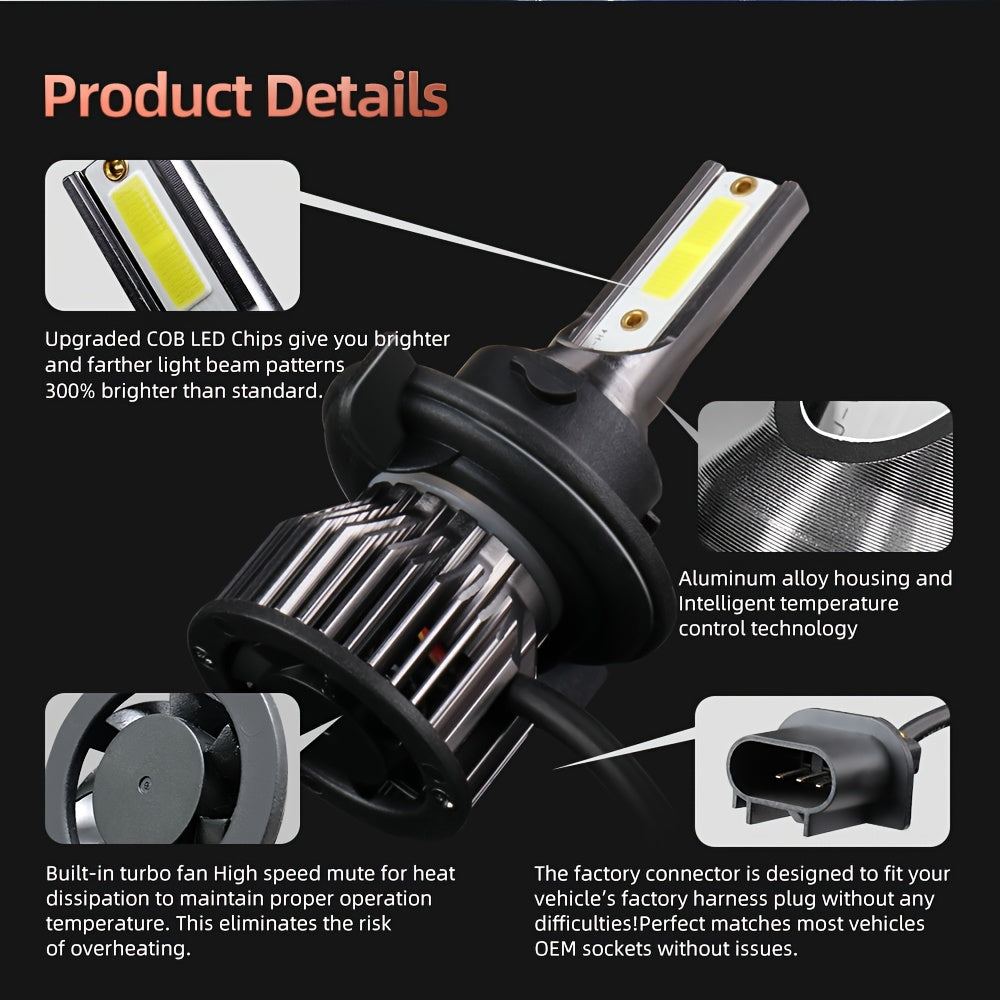 2-Pack High Brightness LED Headlight Bulbs, 35000 Lumens and 220W, Compatible with H1, H7, H11, 9005, 9006, H4, 9004, 9007 and H13 Sockets. Emits Bright 6000K White Light, Provides 300% More Brightness, Designed for Night Visibility