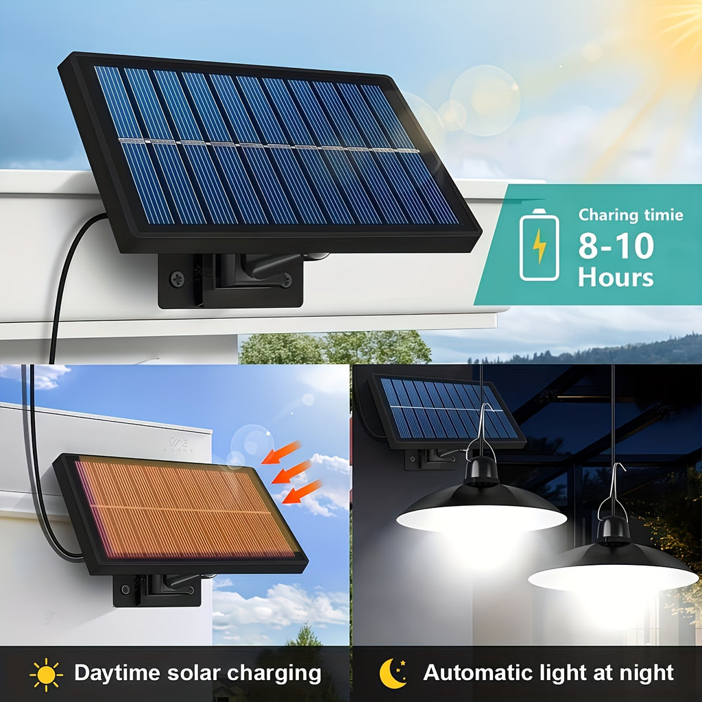 Solar Pendant Light - Dual/Single Head, Outdoor and Indoor Lighting, Suitable for Patio, Garage, RV Camping - Adjustable Brightness, Easy Installation, Outdoor Solar Light