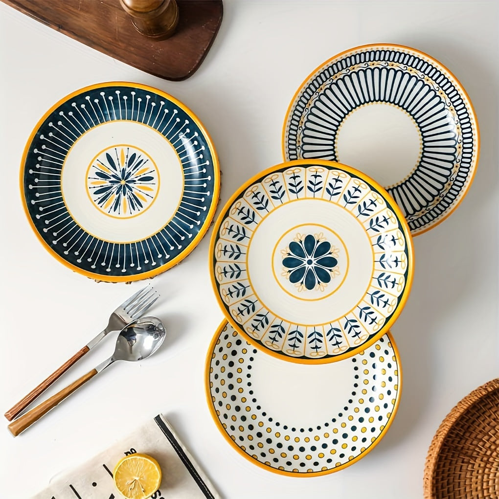 2pcs, 8-Inch Ceramic Bowls, Mixed Colors, Creative Shallow Soup Bowl, Pasta Bowl, Dessert Plate, Large Salad Bowl for Home Kitchen & Restaurant, Kitchenware, Tableware Accessories