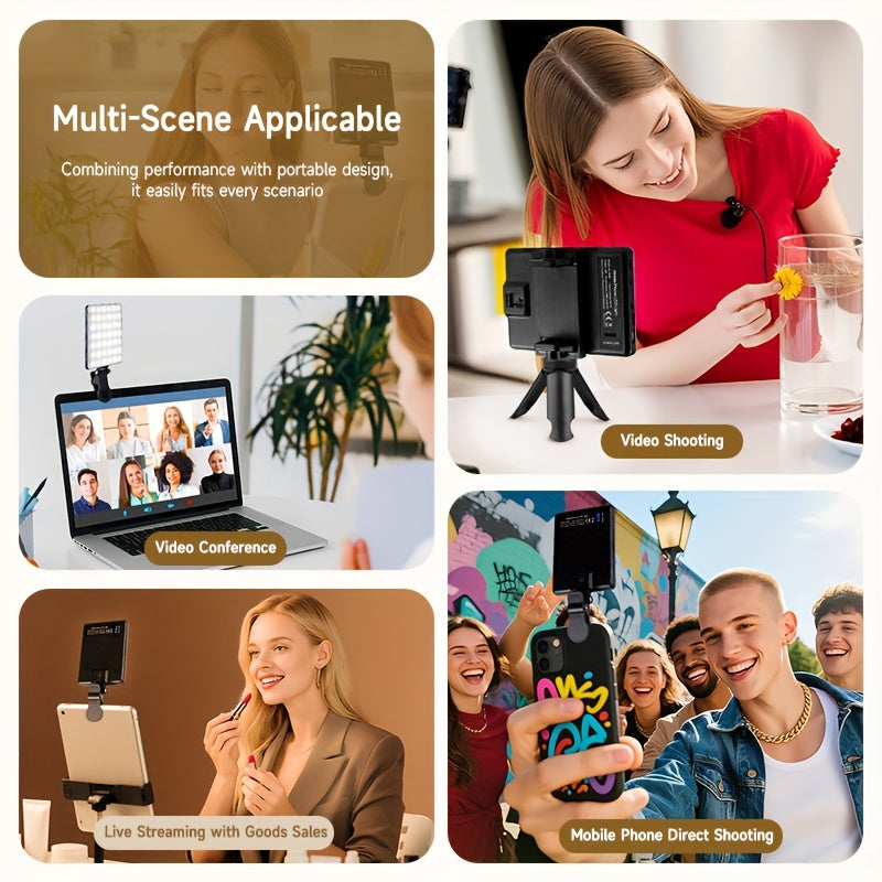 VL-60BI Rechargeable LED Video Light, Clip-on Fill Light, 2000mAh Battery, USB Charging, Bi-Color Dimmable, for Vlog Live Streaming Conference Photography
