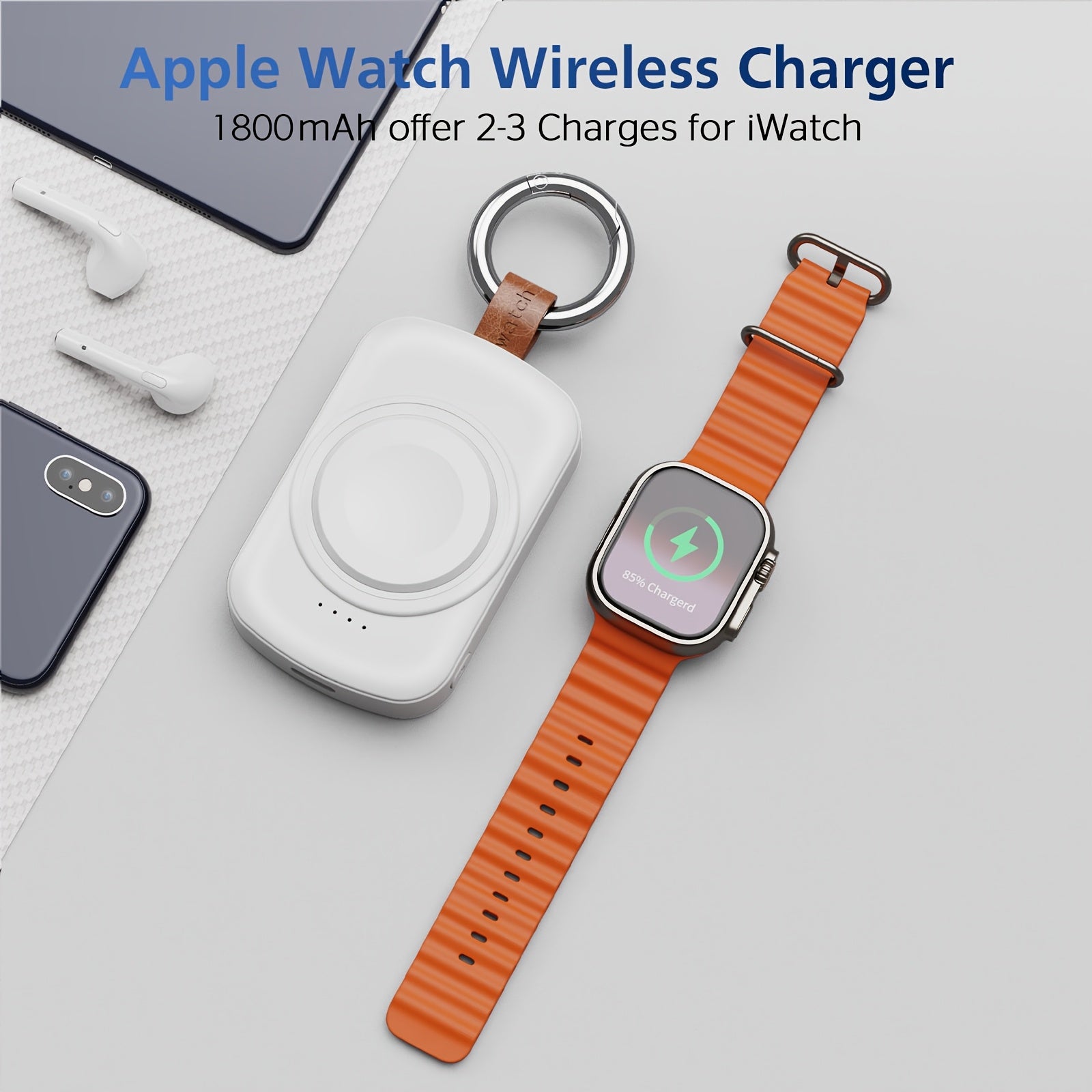 Portable Charger Compatible for Apple Watch Series 10/9/8/7/6/SE/5/4/3/2/1 & Ultra - - & - with Charging Cable, Keychain, Compact Travel Charger, Compatible for Smart Watch Power On-the-Go Emergency Refill