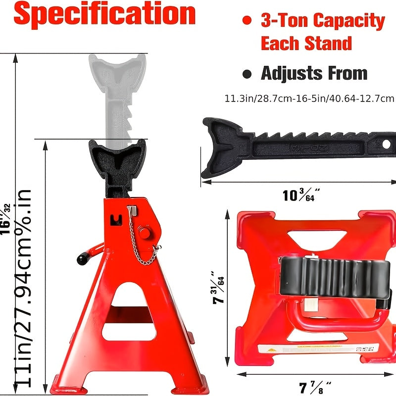 2-Piece Heavy Duty Car Jack Stands, 3 Ton (6,000 lbs) Capacity, Blue & Red Textured Finish, Adjustable Height, Ideal for SUVs, Pickup Trucks & UTV/ATV Vehicles