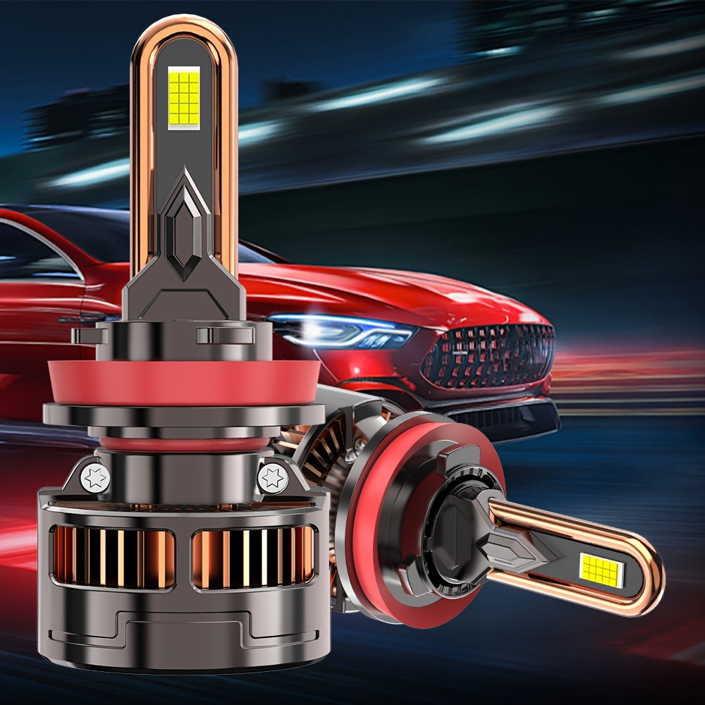 2-Pack H11 LED Headlights for Vehicles, Providing 60000 Lumens Brightness, Compatible with H1, H4, H7 and H11. Features Dual Copper Tube Heat Dissipation, 380W High Power, High/Low Beam Options, 1000% Brighter than Standard Lights
