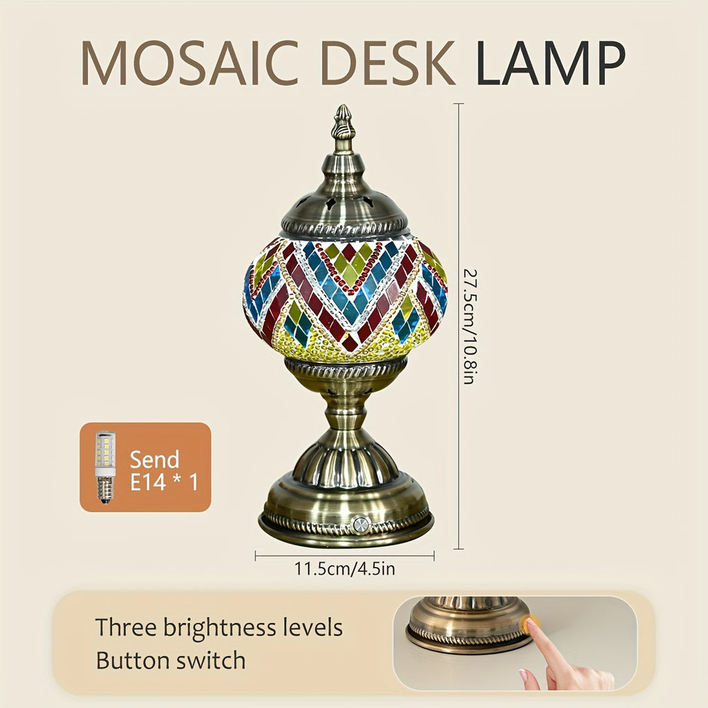 Turkish Moroccan style lamp, bronze base, colorful handmade mosaic glass, bohemian night light, bedroom decoration, holiday gift (LED bulb included)
