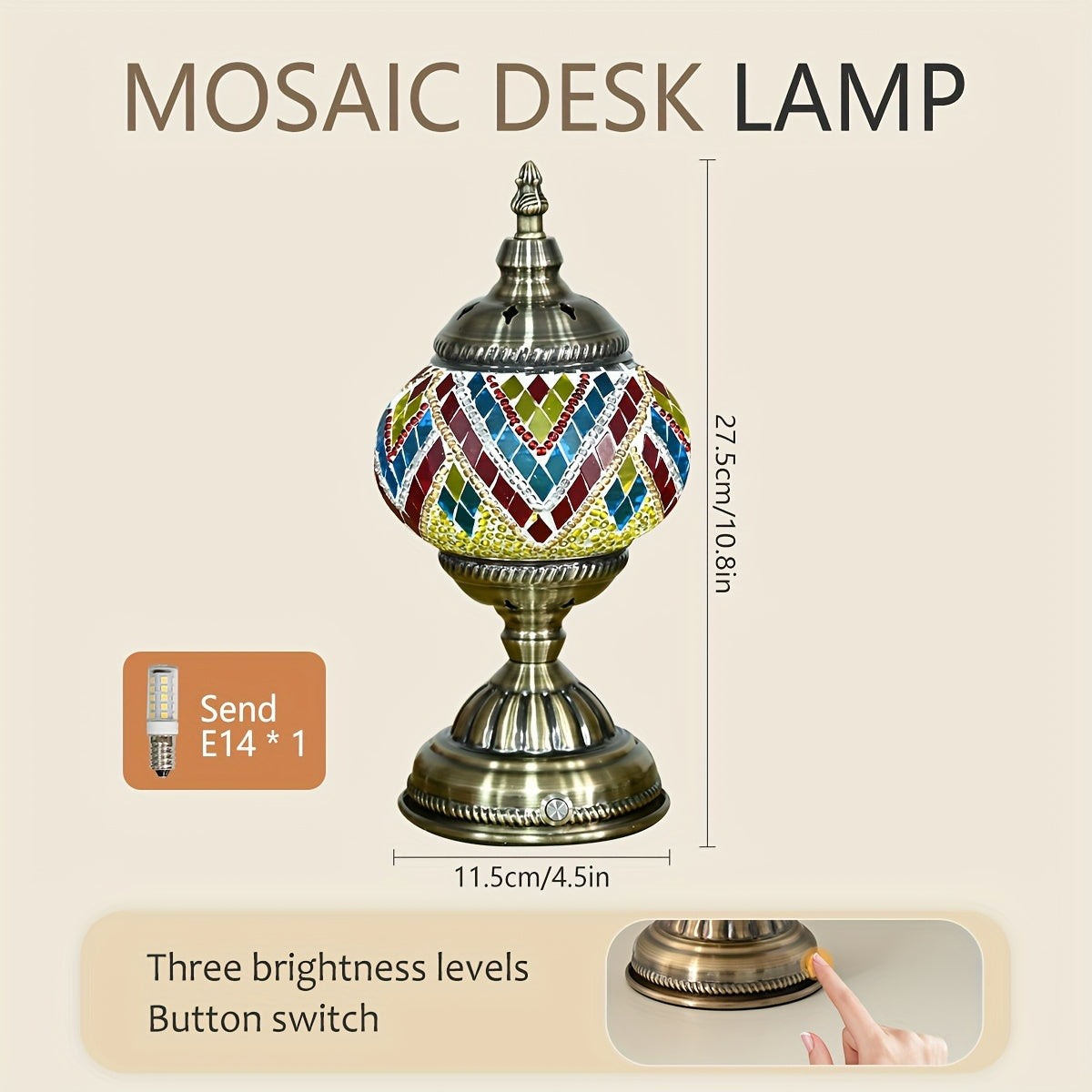 Turkish Moroccan style lamp, bronze base, colorful handmade mosaic glass, bohemian night light, bedroom decoration, holiday gift (LED bulb included)