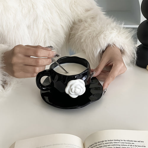1pc Original Design Ceramic Camellia Flower Cup & Saucer, Floral Irregular Mug, Perfect for Restaurant Breakfast Cup, Afternoon Tea Coffee Cup, Gift Souvenir Drinking Cup
