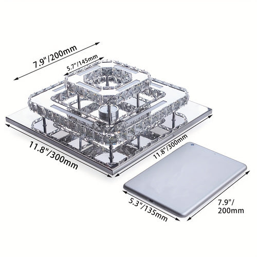 12-Inch Crystal Chandelier Wall Mount Ceiling Light Square Modern LED Pendant Light Kitchen Hallway Bedroom Ceiling Light Cool White Light