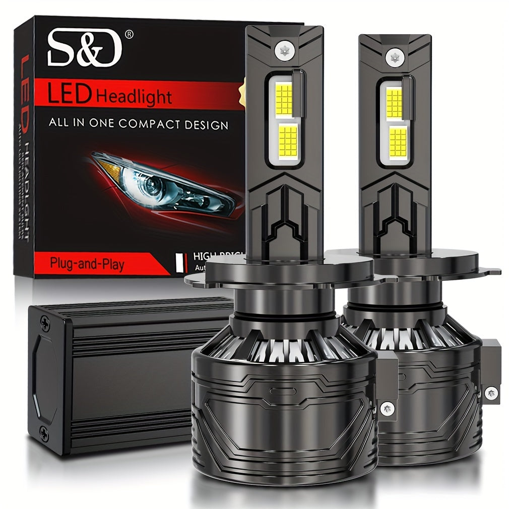 S&D 一对真实200W 45000LM H7 9005/HB3 9006/HB4 H11 H4 H1 H3 9012 Hir2 12V LED30片大灯珠汽车前照灯超亮前灯泡即插即用涡轮风扇