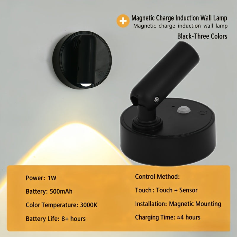 LED multi-functional wireless spotlight, multiple color modes, adjustable brightness, perfect for plants and artwork – no-drill installation, touch control, white and black, suitable for bedrooms, living rooms, hallways, artwork lighting