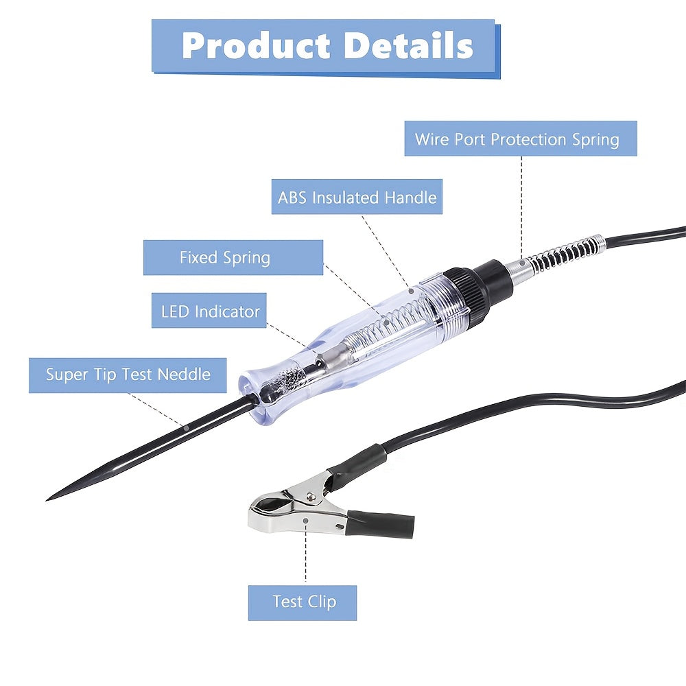 1 Car Truck Motorcycle Circuit Tester, DC 6V 12V 24V Probe Light System Test - Auto Current & Voltage Test Pen, Electrical Tester with Long Probe Pen & Bulb Display - Compact Design & Clip for Easy Use - Great for Auto & Motorcycle