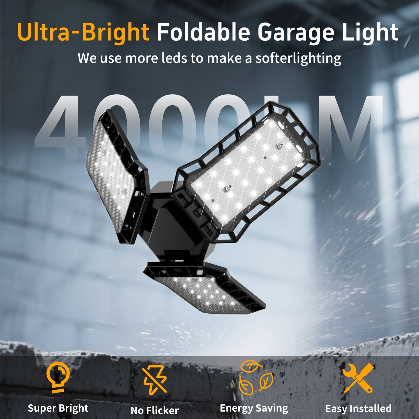 4000 lumen three-leaf adjustable LED light, high-brightness garage light, wide-angle illumination, E26/E27 universal, quick installation, high-quality plastic heat dissipation, suitable for garages, supermarkets, gyms and other scenes