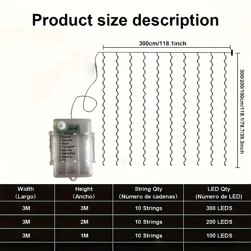 2个型号（200LED/300LED）可选的LED窗帘串灯，8种闪烁模式暖白光，卧室窗户墙壁装饰，婚礼母亲节感恩节节日灯，万圣节圣诞节新年氛围串灯
