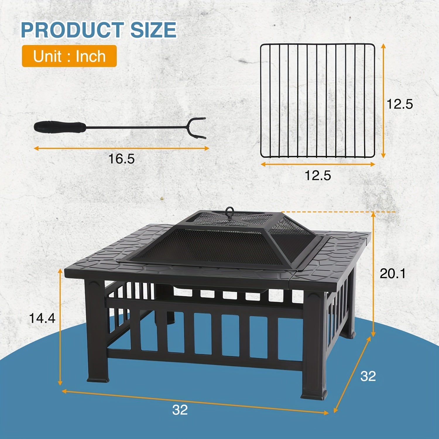 32-Inch Square Fire Pit