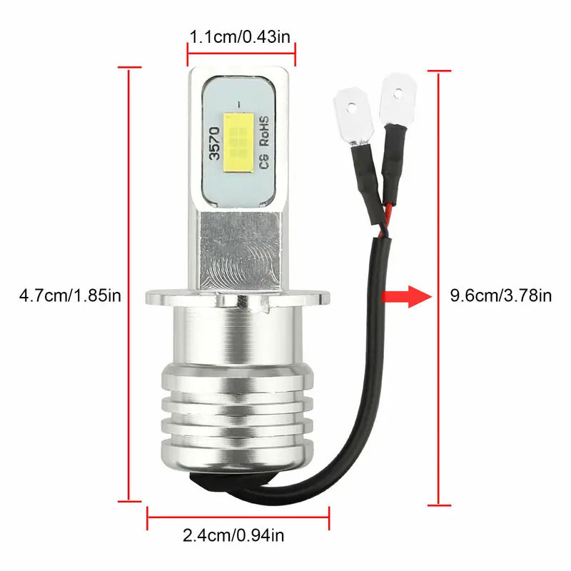 2-Pack H3 LED Headlight Bulb Set 80W White 3570 6000K Canbus Error CAR DOWN LIGHT Car Light 12V 24V, No Battery Included