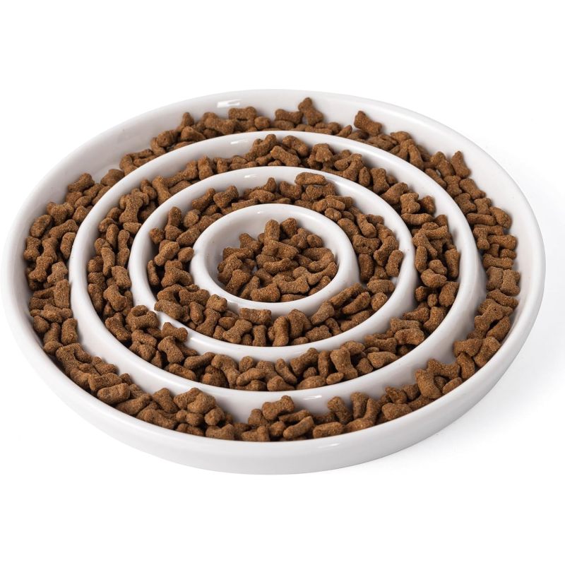 陶瓷缓食猫碗带迷宫设计与慢食碟 - 触须友好型食盆，适用于干湿粮，猫咪益智喂食器，陶瓷猫碗助力缓慢进食习惯与精神刺激