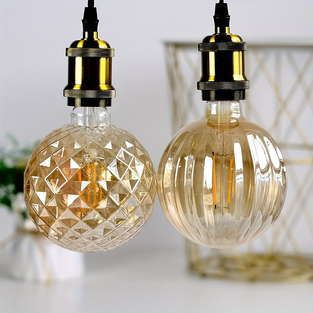 1 piece vintage Edison LED filament bulb, G40 crystal watermelon vintage creative LED filament bulb, 120V 4W E26 medium base, 2700K warm white amber clear glass bulb, cozy home decorative bulb, non-dimmable