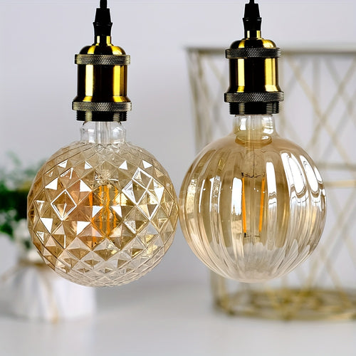 1 piece vintage Edison LED filament bulb, G40 crystal watermelon vintage creative LED filament bulb, 120V 4W E26 medium base, 2700K warm white amber clear glass bulb, cozy home decorative bulb, non-dimmable