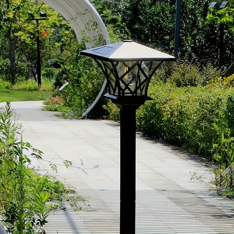 New Flagship Solar LED Street Light Decorative Light, 4-Grid Pattern Hanging Basket Light - Vintage Painted Copper Finish, Warm White Two Color Optional Light - Perfect for Gardens, Courtyards, Pathways and More