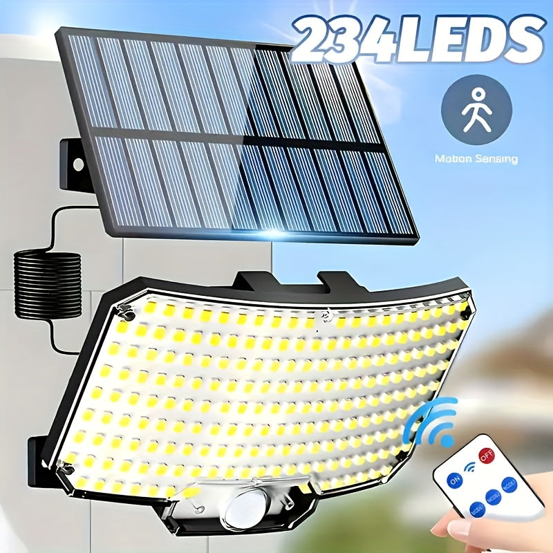 1-Piece 234 LED Split Solar Light, Outdoor Solar Wall Light, Human Shape Detection Lighting, Adjustable Modes and Angle, Motion and Light Detection, Street Light, Suitable for Garden, Path, Entrance, Roof, Patio and Emergency Lighting