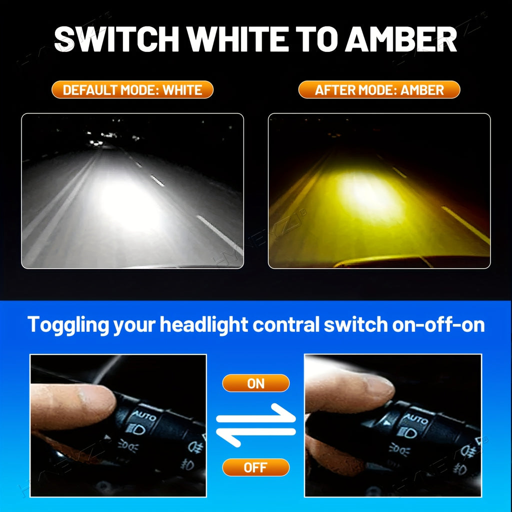 Set of 2 H7 LED Headlights, Compatible with 9005/HB3, 9006/HB4, 9012, H11, H4 and H1 Bulbs, Available in 6000K White and 3000K Yellow Dual Colors, with One-Key Switch, High Brightness CSP Chip, No Battery Included