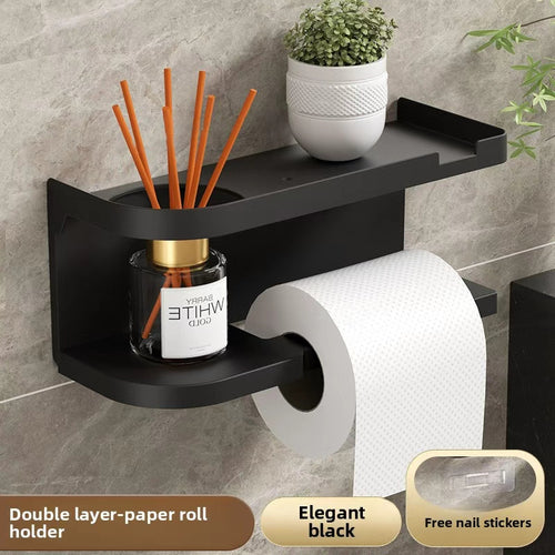 1pc Self-Adhesive Wall Mount Toilet Paper Holder & Bathroom Shelf - Easy Install | Modern Bathroom Decor | Moisture-Resistant, Bathroom Storage & Organizer