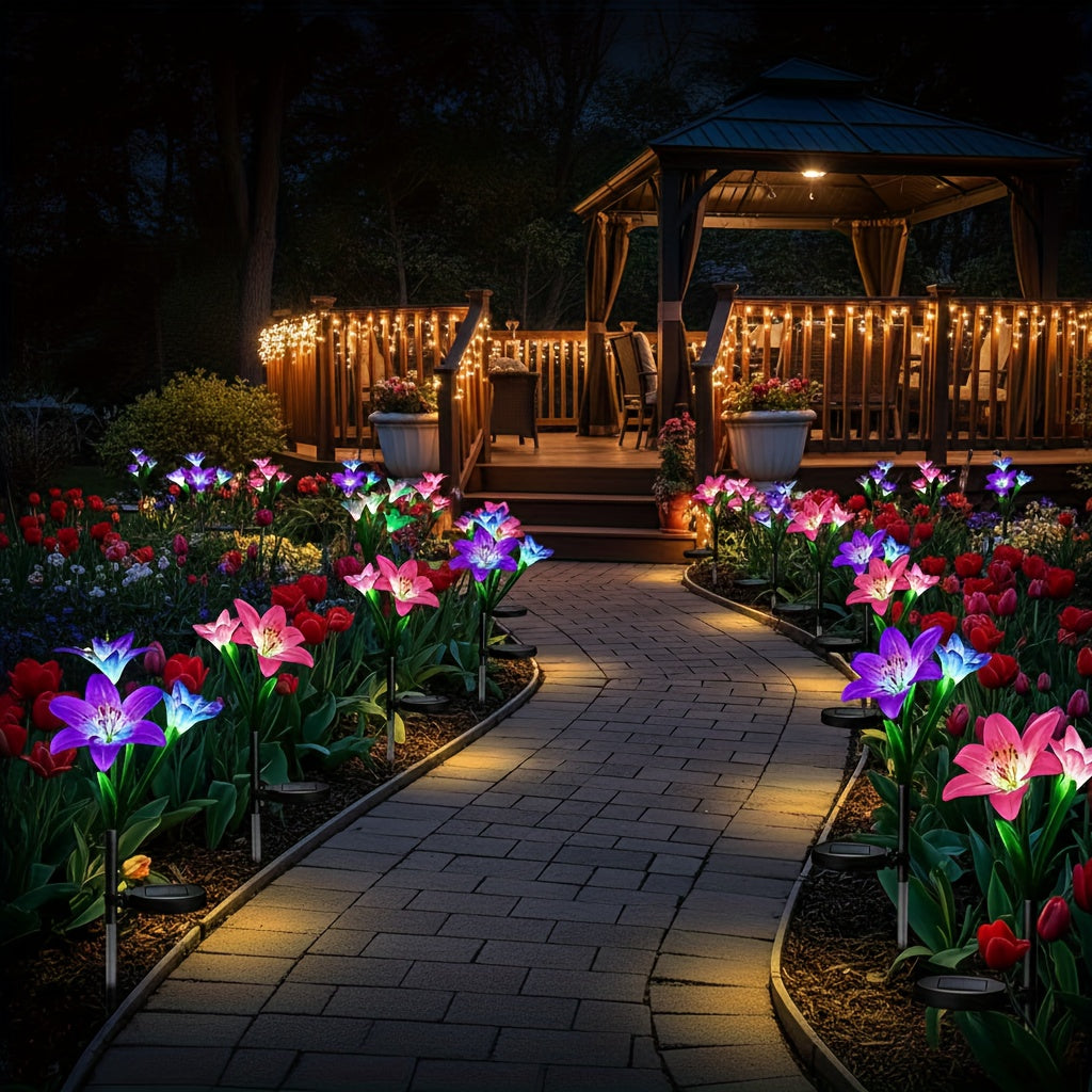 2/4 Pack Solar Outdoor Light, Lily Shape, IP65 Protection Rating, Easy Operation LED Light, Garden Decoration for Patio, Stairs, Courtyard, Platform & Pathway | Valentine‘s Day Decoration / Valentine’s Gift