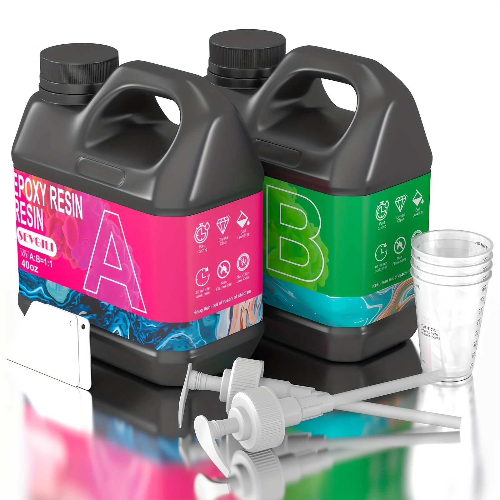 80oz快速固化环氧树脂套件、水晶透明、无气泡、不泛黄 、树脂模具制作，二组分环氧树脂AB胶，适用于涂层、铸造、河桌、DIY手工艺品