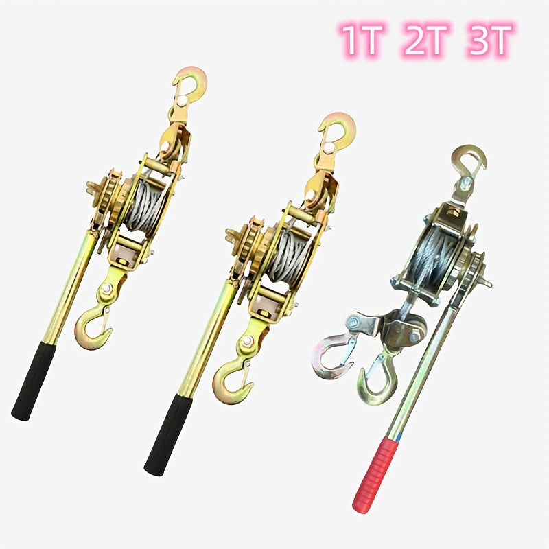Manual Cable Puller Vehicle – Heavy Duty Steel Pulling Machine with 2 Hooks for Cargo Securing and Tensioning. Steel Cable Construction. Manual Cable Puller Vehicle, Portable Tire Securing Cable Winch for Trailers