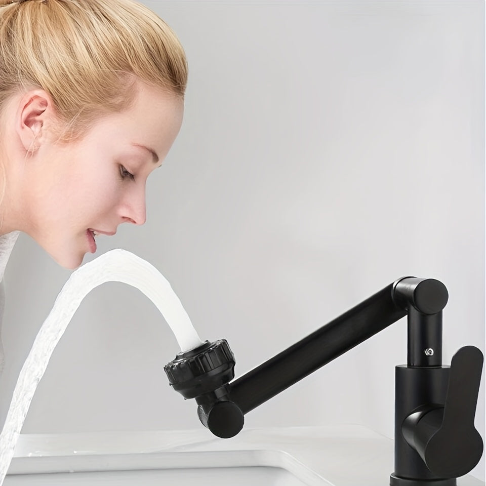 1pc Modern Matte Black Stainless Steel Faucet - 360° Swivel Dual-Mode Spray, Single Hole Mount, for Bathroom & Kitchen Sink, Ceramic Cartridge, Robotic Arm Faucet, Bathroom Basin Mixer