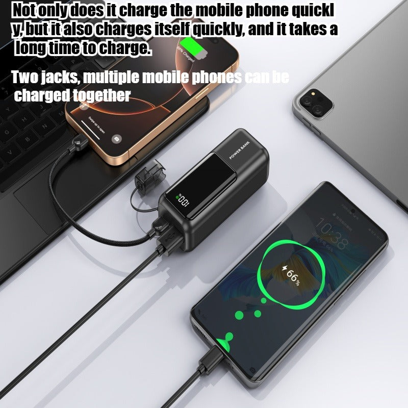 10000mAh Ultra-thin Portable Fast Charging Power Bank | 22.5W Output, USB-C Fast Charging, Built-in Cable, LED Digital Display, Lightweight and Compact Design, Ideal for Travel