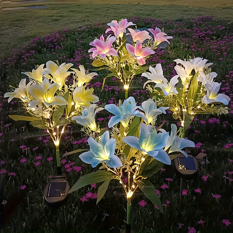 Outdoor Garden Decorative Solar Light, 2-Piece Large Lily Solar Light, 7-Color Changing Solar Flower Outdoor Light, IP44 Protection Rating Solar Light, Suitable for Courtyard, Lawn, Garden Decoration