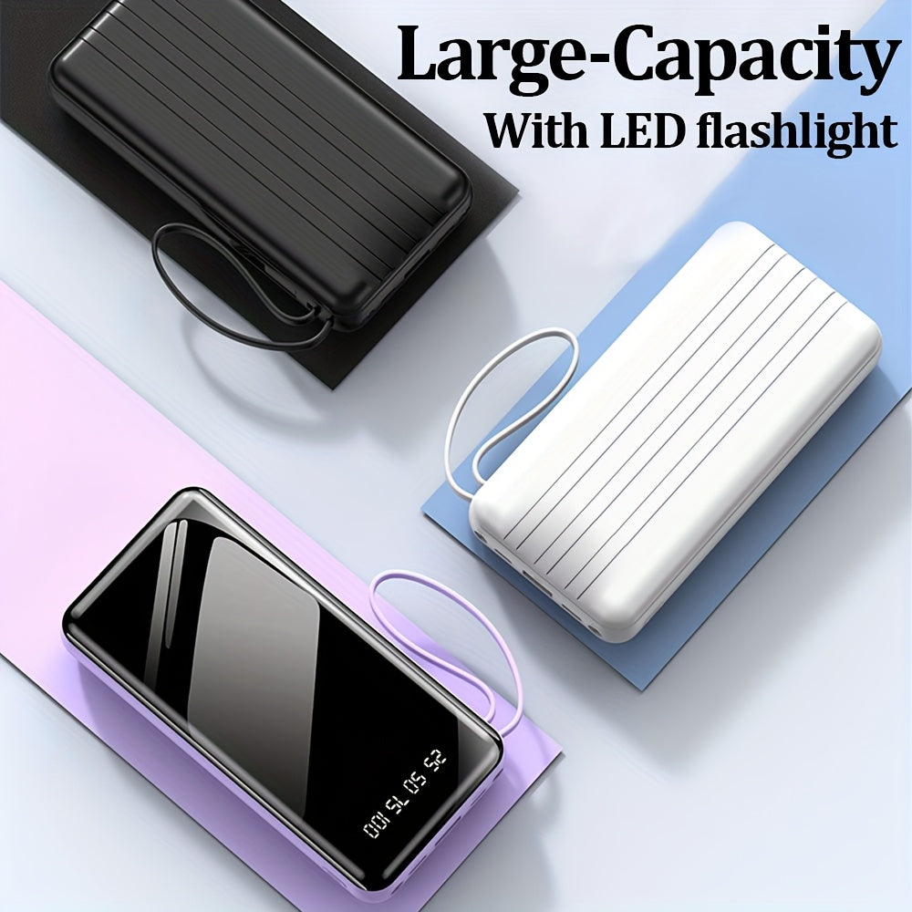 40000mAh/ 50000mAh 電力銀行便攜式充電器 2.1A 快速充電外部電池包電力銀行帶有電纜 LED 燈兼容智能手機，適用於 for iphone、 for iPad、 for Samsung 和市場上大多數智能裝置