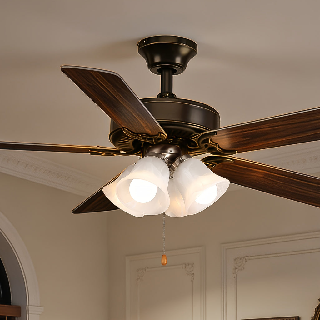4 Pcs Flower Shaped Ceiling Fan with Light, Pull Chain Design, 750lm Brightness, 110V Plug-Free, S001 Model, Available for All Sales Channels