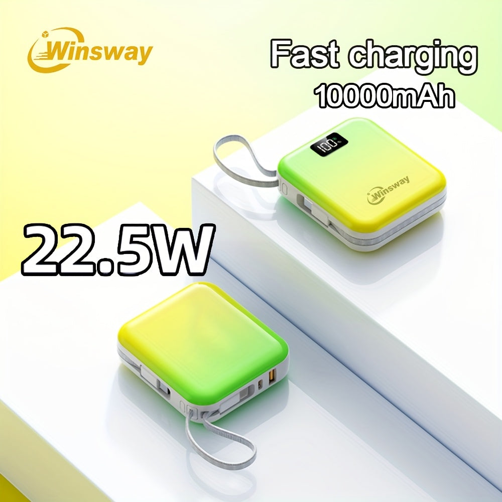 Winsway 2.9英寸迷你充電寶，10000mAh大容量，小巧便攜，內建USB-C雙線輸出，22.5W快充，LED顯示屏，內建掛繩設計，相容多種電子裝置，適合作為高顏值充電寶贈予朋友，聖誕禮物優選