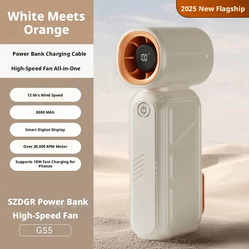 Portable Rechargeable Handheld Fan, 8000mAh Power Bank for Phone Charging, Built-in Phone Holder, USB Charging Neck Hanging Fan, Ideal for Office, Outdoor Camping and Picnic, Perfect Gift for Family, Friends, Valentine's Day and Christmas