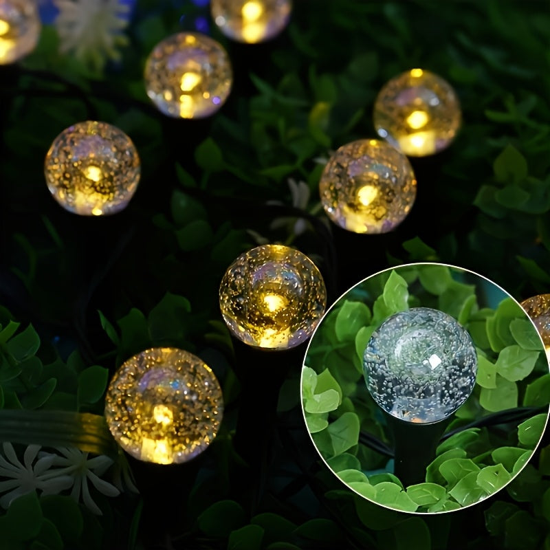 20 LED太阳能花园灯，10 LED太阳装饰灯，IP44防水，8种灯光模式，适用于庭院、草坪、别墅花园、走道、节日派对氛围照明，适用于多种环境，便携式安装，暖光/彩色/白光