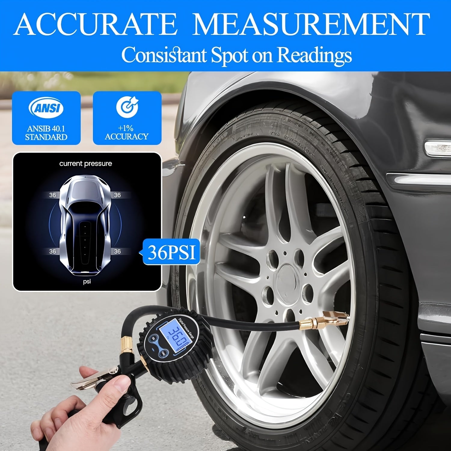 Digital Tire Pressure Gauge, 250 PSI (Heavy Duty with Quick Connect Coupler), 0.1 Display Resolution, Air Compressor Accessory, Tire Inflator Gauge, Auto Accessory for Cars, SUVs, Buses, Trucks, Bicycles & Motorcycles